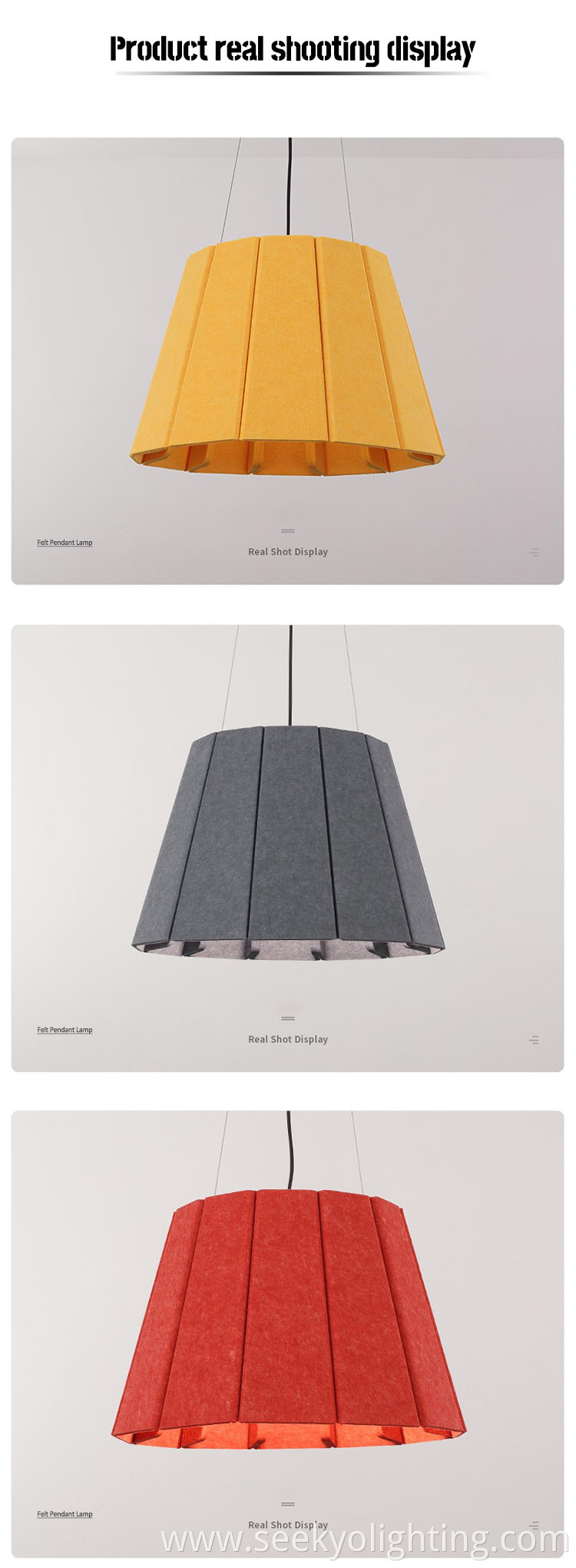 The Deco Felt Dining Lamp Pendant Light comes in a variety of colors, allowing you to choose the one that best matches your dining room decor. The Deco Felt Dining Lamp Pendant Light comes in a variety of colors, allowing you to choose the one that best matches your dining room decor.